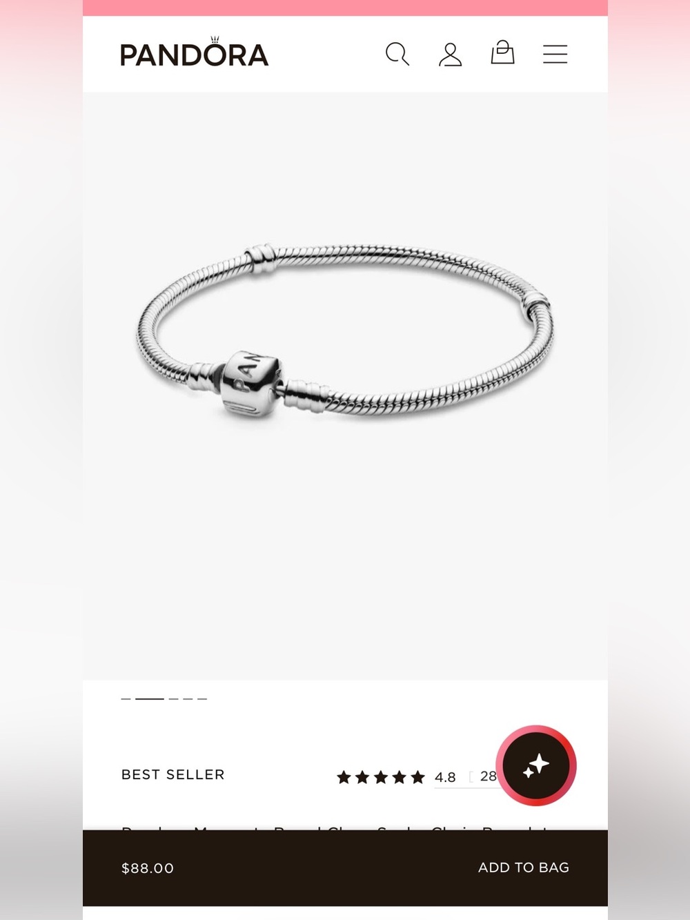 Pandora Moments Barrel Clasp Snake Chain Bracelet Letter H Charm Sterling silver